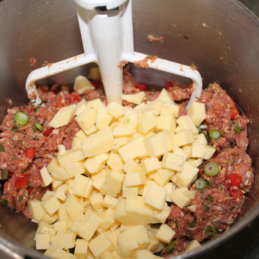 mixing the sausage filling